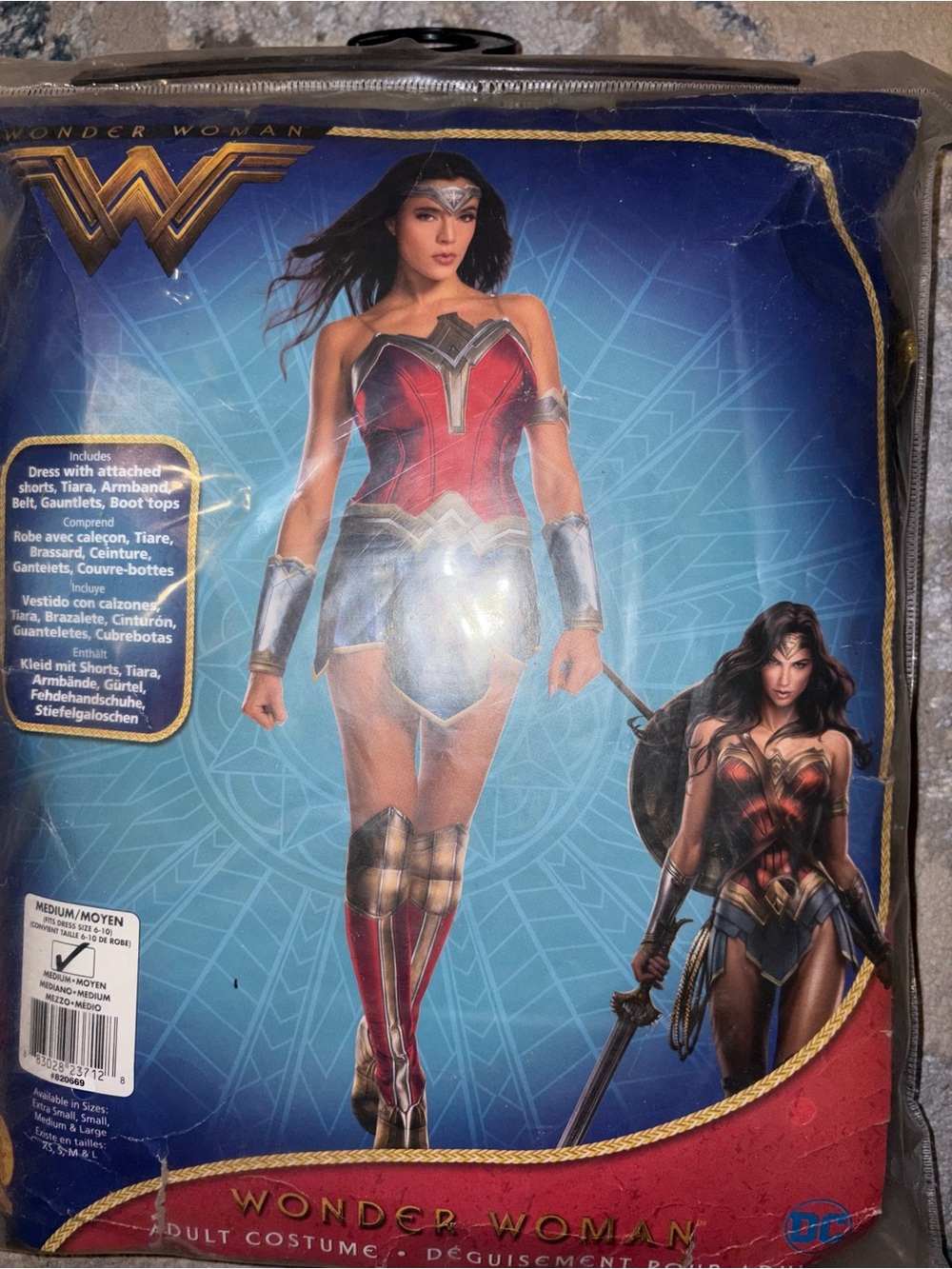 DC Wonder Woman Costume Halloween- Blue, Gold size Medium